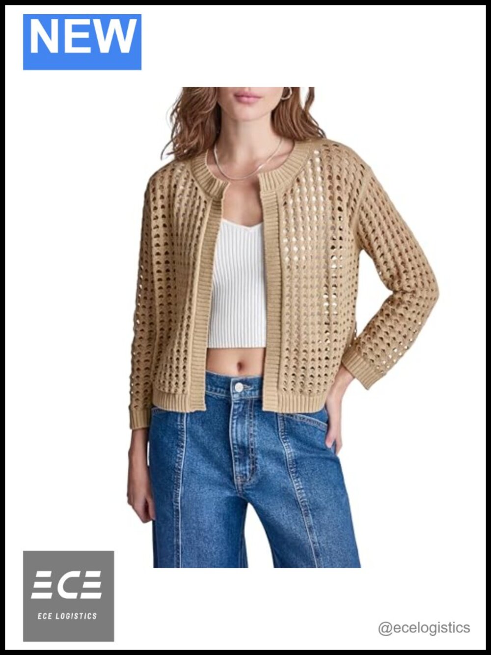 Long Sleeve Open Stitch Cardigan 100% Cotton Layer Sweater
